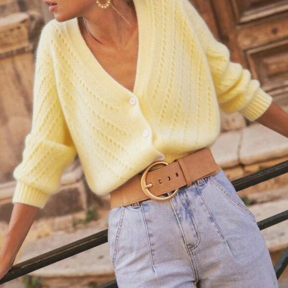 Sweaters - Yellow Casual Women's Cardigan Long Sleeve Knit Sweater Jacket